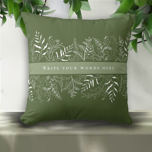 Almofada Green Botanical Leaf Frame Custom Text (Criador carregado)