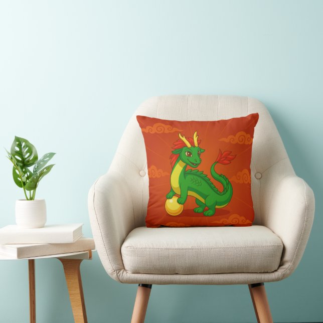 Almofada Green Chinese Dragon on Red (Cadeira)