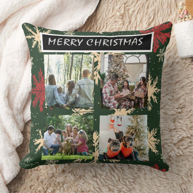 Almofada Green Christmas Patterns  4 Photo Collage (Cobertor)