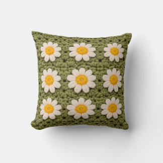 Almofada Green Daisy Granny Square Crochet Pattern Floral R