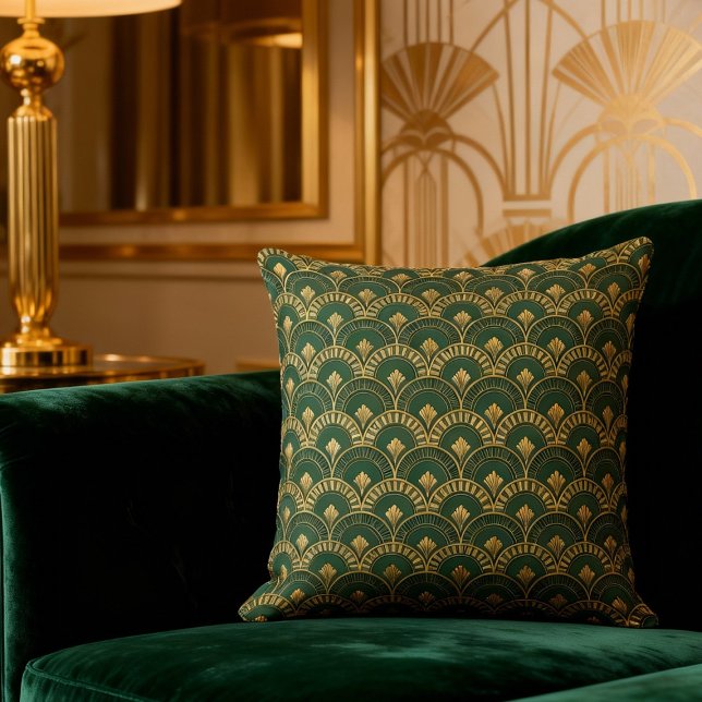Almofada Green Gold Art Deco Pattern Decor (Criador carregado)