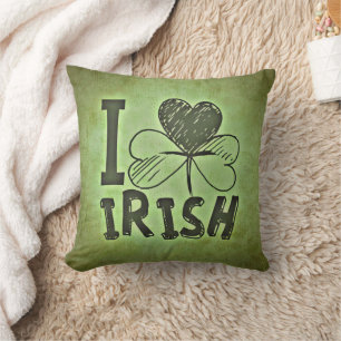 Almofada Green I Love Irish Shamrock Clover