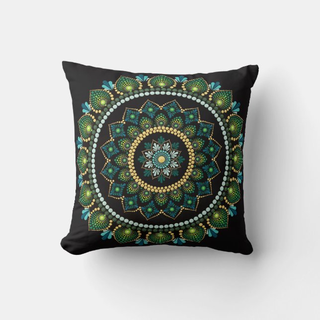 Almofada Green Mandala | Pintado manualmente | Geometria Sa (Frente)