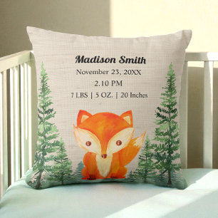 Almofada Green Orange Fox Woodland Animal Baby Birats