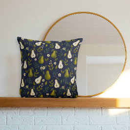 Almofada Green Pear Watercolor Pattern on Dark Blue 