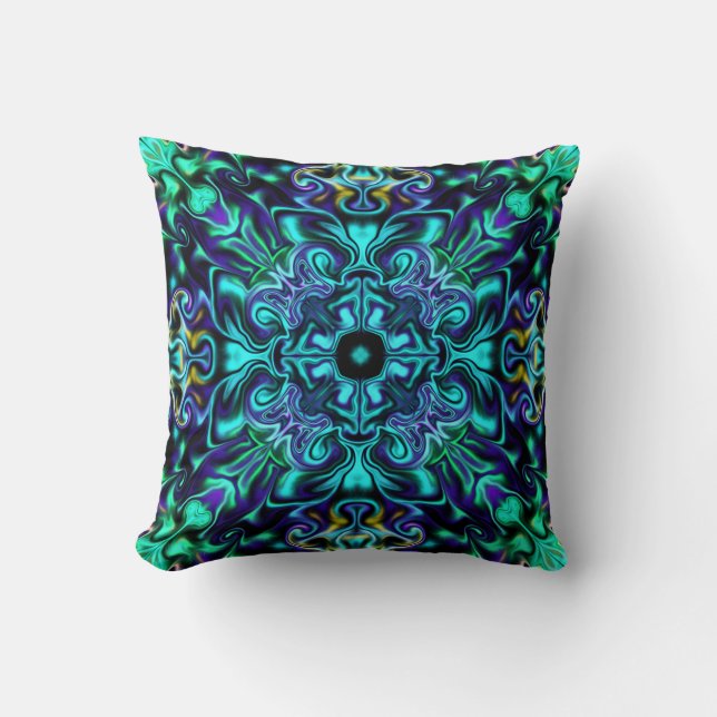 Almofada Green Teal Psychedelic Bohemian Mandala (Frente)