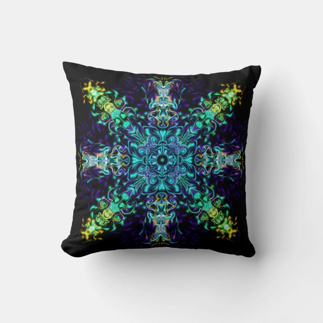 Almofada Green Teal Psychedelic Bohemian Mandala (Frente)
