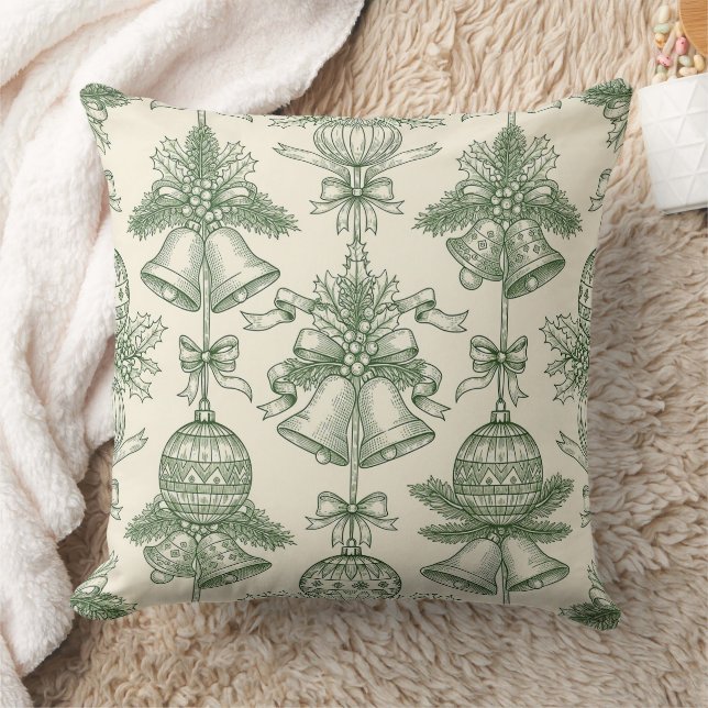 Almofada Green Toile Christmas Bells & Ornaments Pattern (Cobertor)