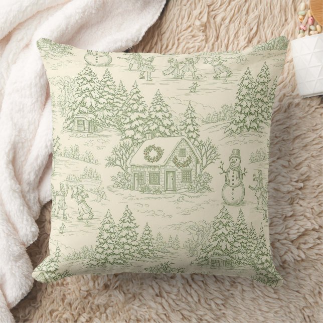 Almofada Green Toile Vintage Christmas Village Pattern (5) (Cobertor)