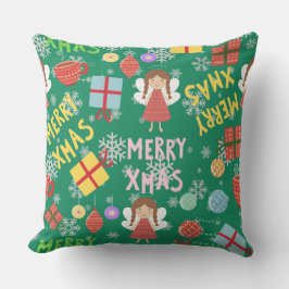 Almofada Greenery Merry Xmas texto amarelo-escuro