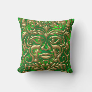 Almofada GreenMan no impressão líquido do cetim do verde