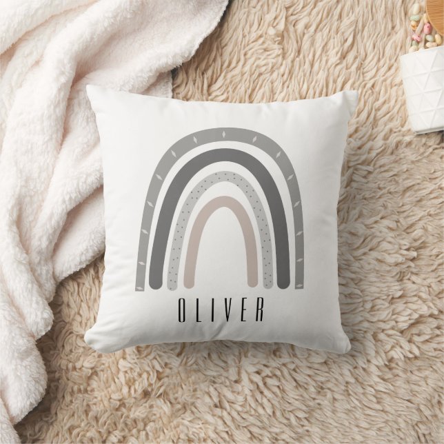 Almofada Grey/Neutral Boho Rainbow Monogram Pillow  (Cobertor)
