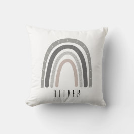 Almofada Grey/Neutral Boho Rainbow Monogram Pillow 