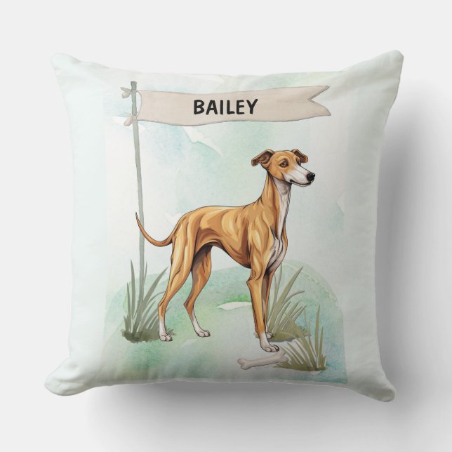 Almofada Greyhound Aquarela Cachorro Personalizado (Frente)