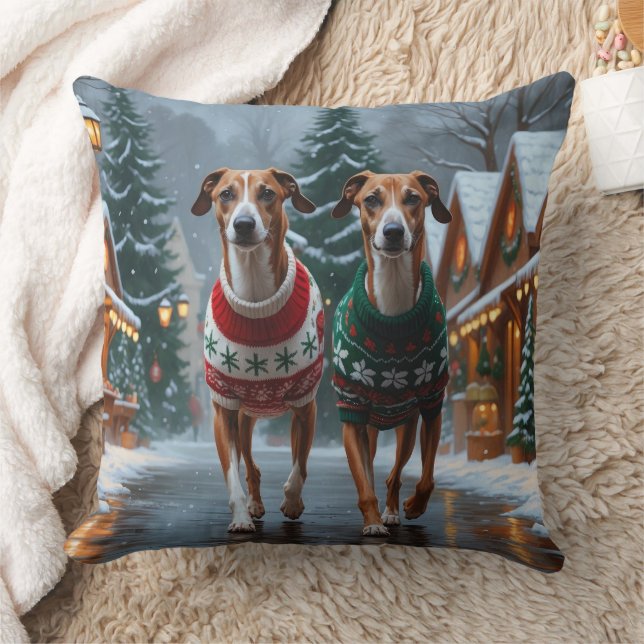 Almofada Greyhound Dogs Christmas Snow Holiday (Cobertor)