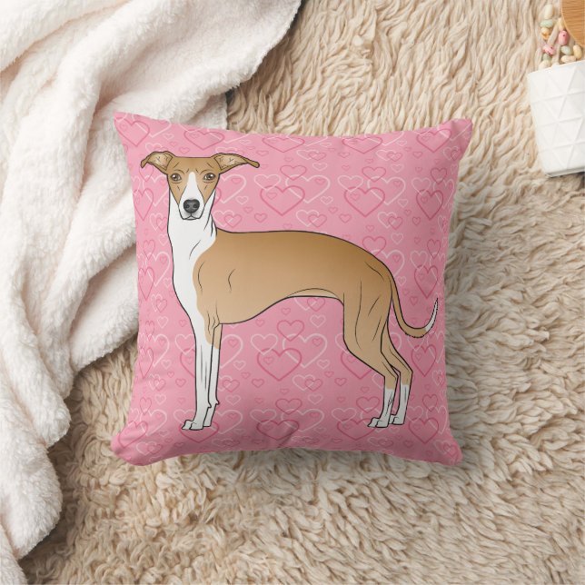 Almofada Greyhound Italiano Fawn E Branco Em Corações Rosa (Cobertor)