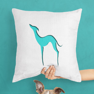 Almofada Greyhound Whippet Elegant Turquoise Silhouette