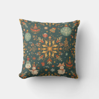 Almofada Grinalda de Natal em Aquarela Elegante e Fita Dour