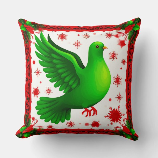 Almofada Grinalda de Natal Festiva Com Pombo Verde (Frente)