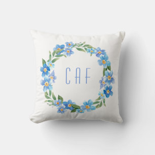 Almofada Grinalda Floral Amarela Azul Monogramada
