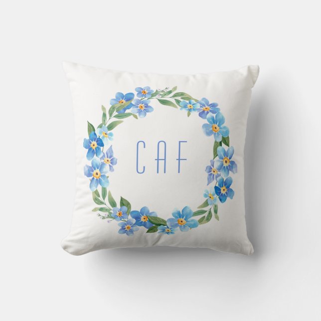 Almofada Grinalda Floral Amarela Azul Monogramada (Frente)