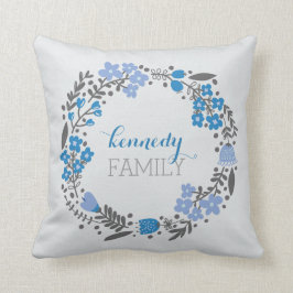Almofada Grinalda floral cinza azul personalizado do