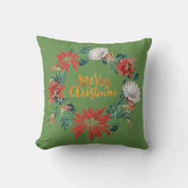 Almofada Grinalda Floral de Natal em Verde com Pincelada Do