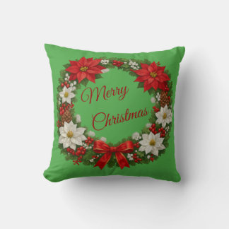 Almofada Grinalda Floral de Natal Tradicional Poinsettia
