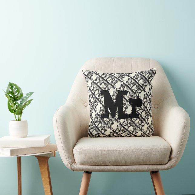 Almofada Groom Black and Ivory Sr Typografia Pattern (Cadeira)