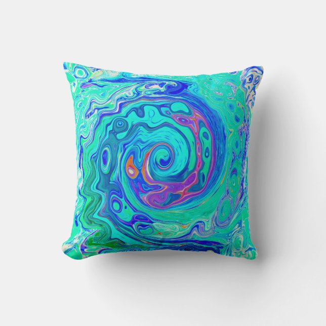 Almofada Groovy Abstrato Oceano Azul e Verde Líquido Redemo (Frente)