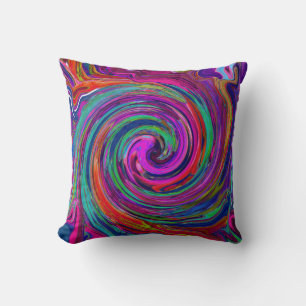 Almofada Groovy Abstrato Retro Magenta Dark Rainbow Swirl