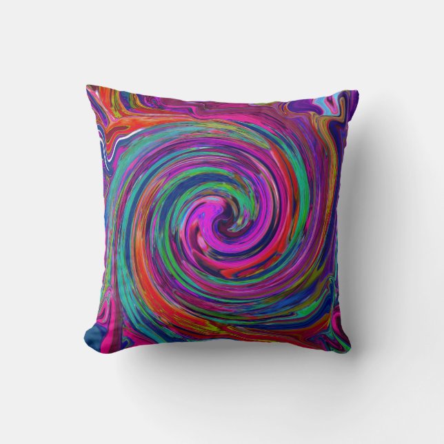 Almofada Groovy Abstrato Retro Magenta Dark Rainbow Swirl (Frente)