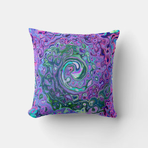 Almofada Groovy Abstrato Retro Redemoinho Verde e Roxo