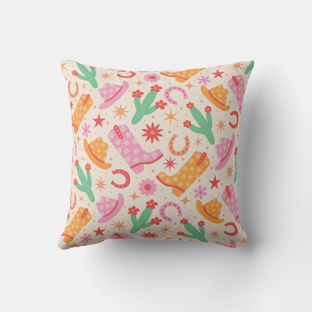 Almofada Groovy Cowgirl Boots and Hats Patterno with Cactus (Verso)