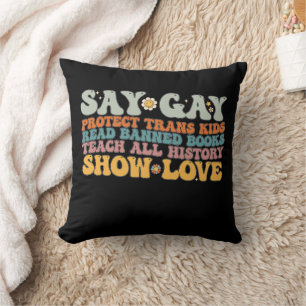 Almofada Groovy LGBT Diga Gay Proteja Crianças Trans Leia L