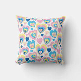 Almofada Groovy moderno lindo corações rosa azul amarelo pa