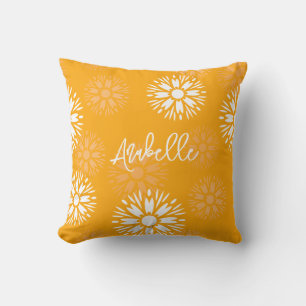 Almofada Groovy Orange Daisy Flower Nome Retro Floral
