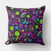 Groovy Psychedelic Smiley Face Throw Pillow