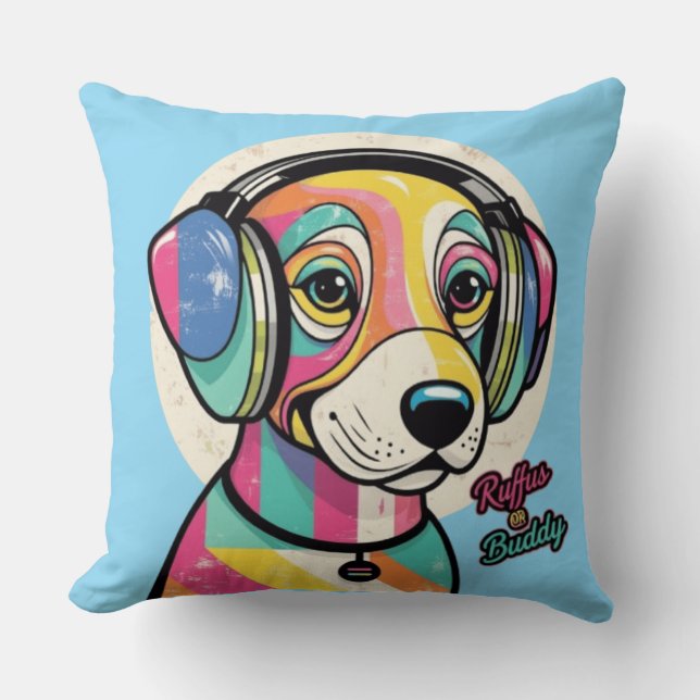 Almofada Groovy Puppy: Uma Canina Colorida (Frente)