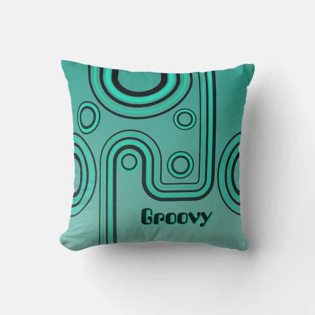 Almofada Groovy Retro 1960s Design Linear Turquoise Black (Frente)