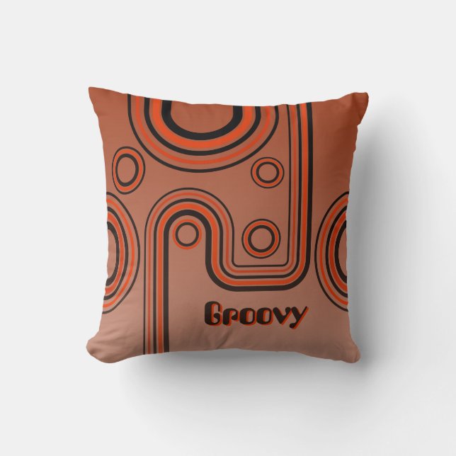 Almofada Groovy Retro 1960s - Laranja Design linear queimad (Frente)