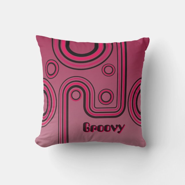 Almofada Groovy Retro 1960s Linear Design rosa e preto (Frente)