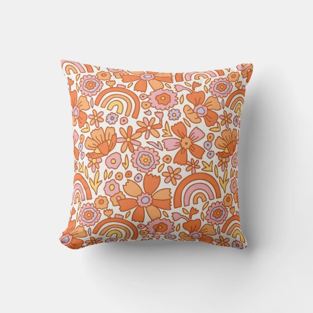 Almofada Groovy Retro Orange Florals (Frente)