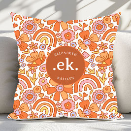 Almofada Groovy Retro Orange Florals Monograma