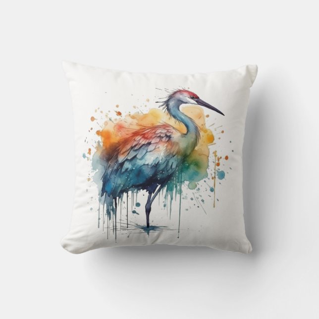 Almofada Grua Graciosa: Arte com Aquarela (Frente)