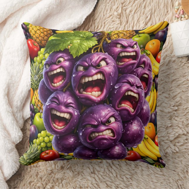 Almofada Grumpy grapes and angry fruit funny whimsical kitc (Cobertor)