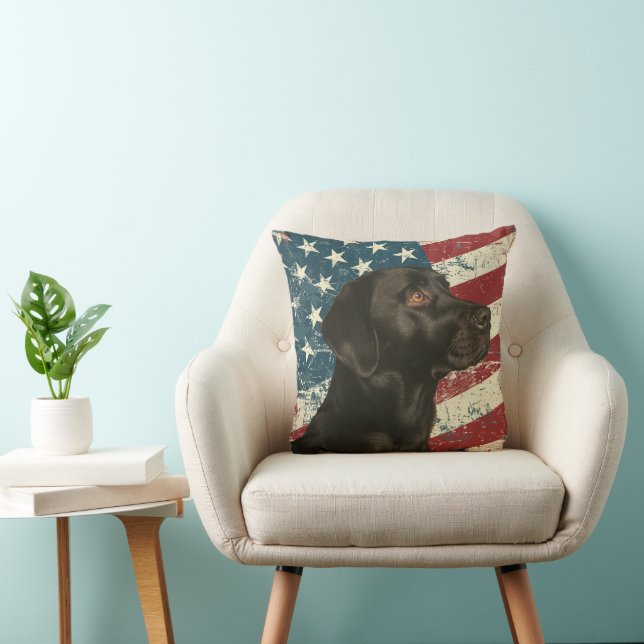Almofada Grunge American Flag Black Labrador Retriever (Cadeira)
