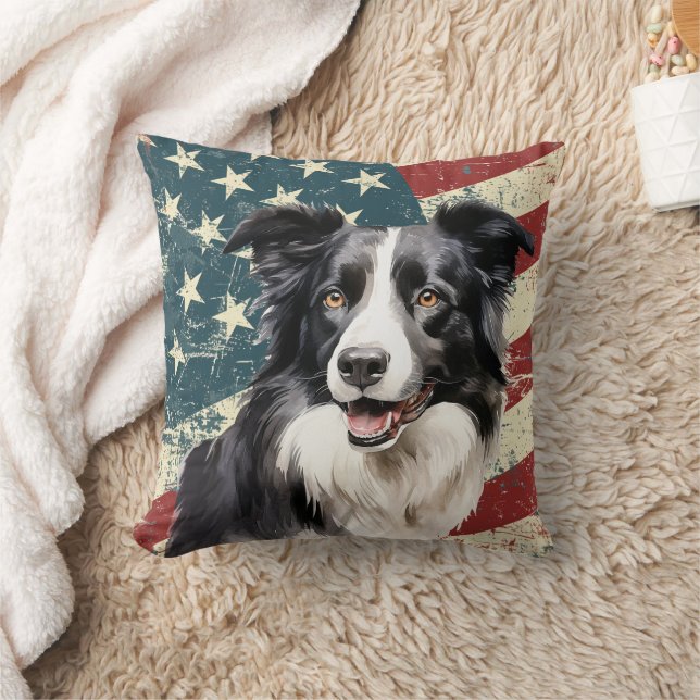 Almofada Grunge American Flag Border Collie Dog (Cobertor)