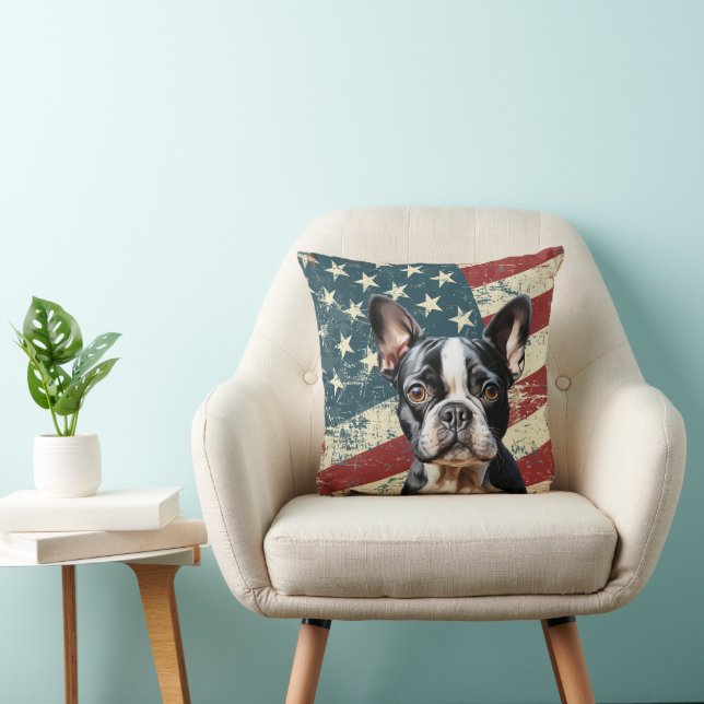 Almofada Grunge American Flag Boston Terrier Dog (Cadeira)