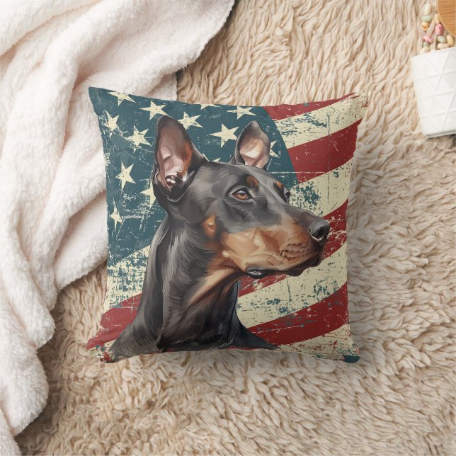Almofada Grunge American Flag Doberman Pinscher Dog (Cobertor)